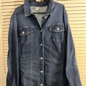 NWT Chico’s Elongated LS Denim Jacket Westward Indigo U.S. Size 20/22